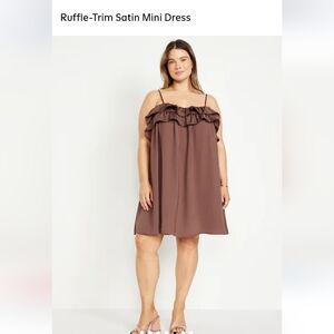 Old Navy Ruffle-Trim Satin Mini Dress in Chocolate